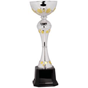 Metal Hex Cup Trophy - Silver/Gold Fully Assembled - Custom Engraved Trophy