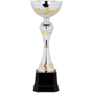 Metal Hex Cup Trophy - Silver/Gold Fully Assembled - Custom Engraved Trophy