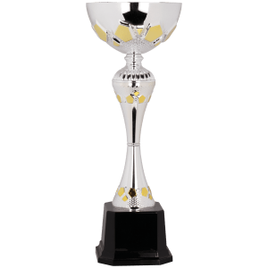 Metal Hex Cup Trophy - Silver/Gold Fully Assembled - Custom Engraved Trophy