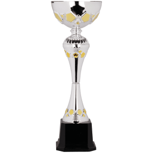 Metal Hex Cup Trophy - Silver/Gold Fully Assembled - Custom Engraved Trophy