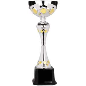 Metal Hex Cup Trophy - Silver/Gold Fully Assembled - Custom Engraved Trophy