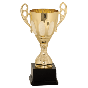 Gold Metal Ornate Cup Trophy on Plastic Base - Custom Engraved Trophy