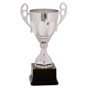 Silver Metal Ornate Cup Trophy - Premium Frosted Panels - Custom Engraved Trophy
