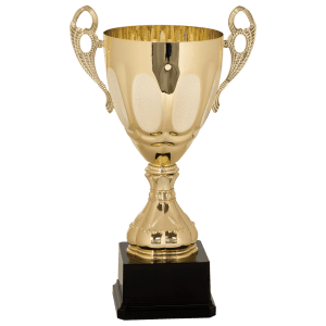 Gold Metal Ornate Cup Trophy on Plastic Base - Custom Engraved Trophy