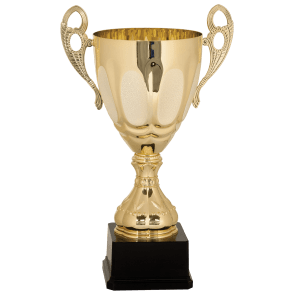 Gold Metal Ornate Cup Trophy on Plastic Base - Custom Engraved Trophy