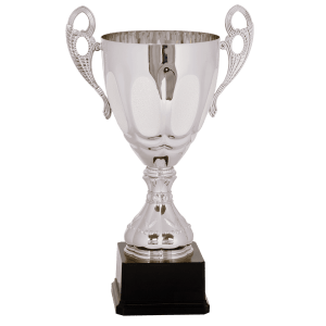 Silver Metal Ornate Cup Trophy - Premium Frosted Panels - Custom Engraved Trophy