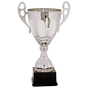 Silver Metal Ornate Cup Trophy - Premium Frosted Panels - Custom Engraved Trophy