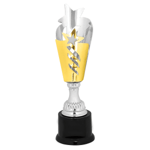 Ribbon Star Metal Cup Trophy - Premium Silver/Gold - Custom Engraved Trophy