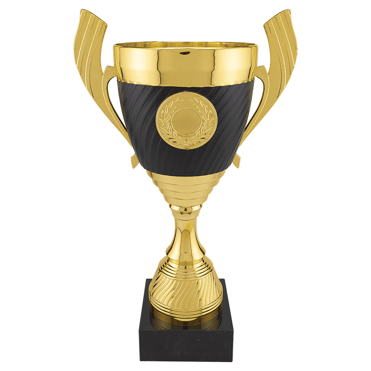 A Gold Black 14 1/4" Completed Plastic Cup Trophy Marble Base