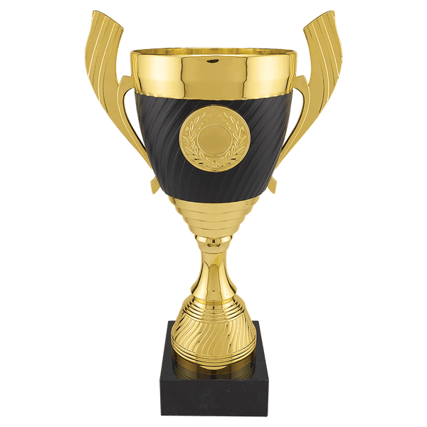 A Gold Black 14 1/4" Completed Plastic Cup Trophy Marble Base
