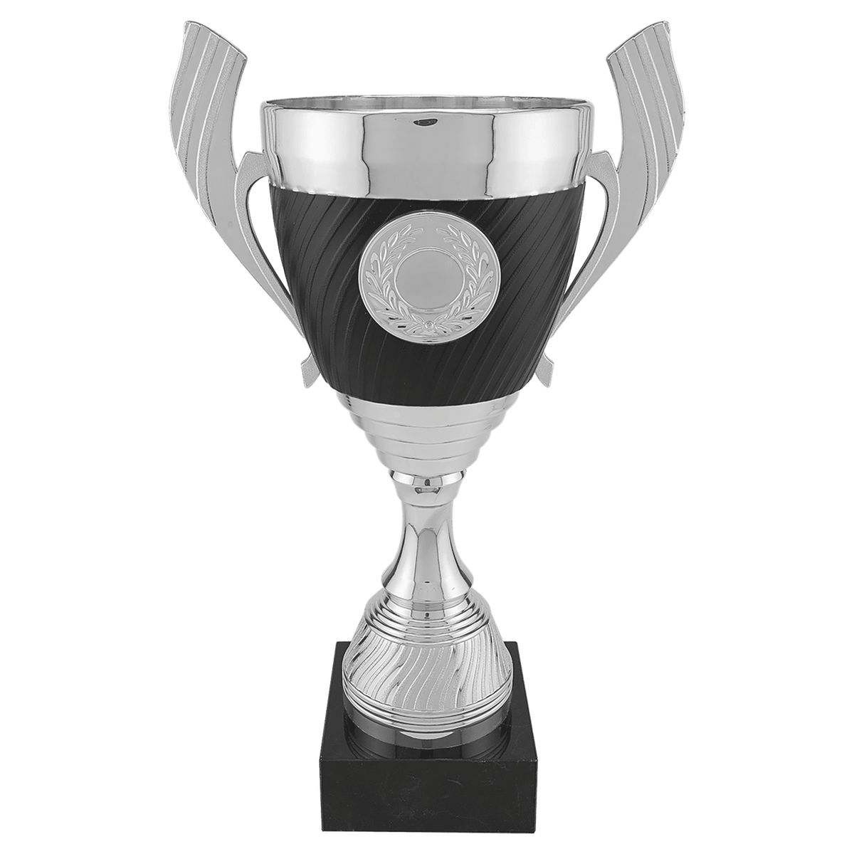 A Silver Black 14 1/4" Completed Plastic Cup Trophy Marble Base