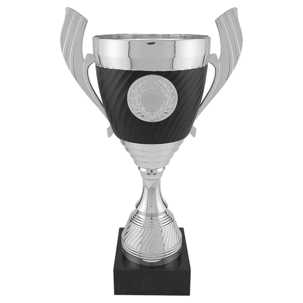 A Silver Black 14 1/4" Completed Plastic Cup Trophy Marble Base