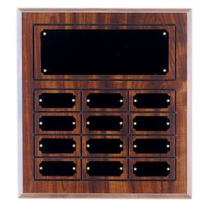 Cherry Finish Completed Perpetual Plaque with 12 Plates - Custom Engraved Plaque
