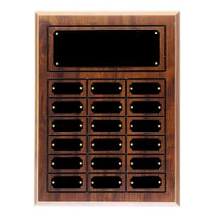 18 Cherry Finish Completed Perpetual Plaque with 12 Plates - Custom Engraved Plaque