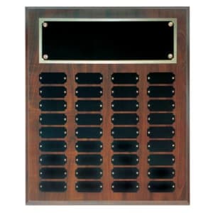 36 Cherry Finish Completed Perpetual Plaque with 12 Plates - Custom Engraved Plaque