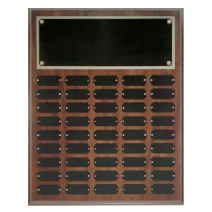 45 Cherry Finish Completed Perpetual Plaque with 12 Plates - Custom Engraved Plaque
