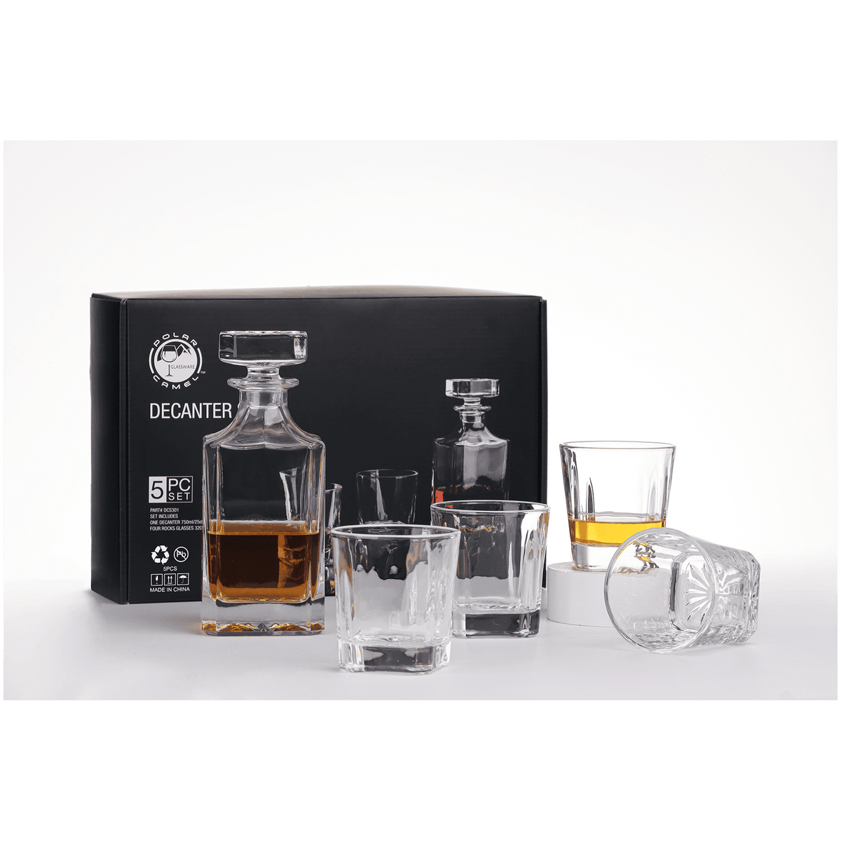 750 ML Square Glass Decanter with 4 Rocks 11 oz. Glasses/ - Laser Engraved Premium Glass Award