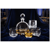 750ml Flat Round Glass Decanter Set with Four 10 oz. Rocks Glasses - Laser Engraved Premium Glass Award
