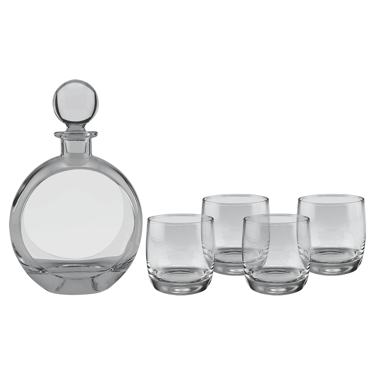 750ml Flat Round Glass Decanter Set with Four 10 oz. Rocks Glasses - Laser Engraved Premium Glass Award