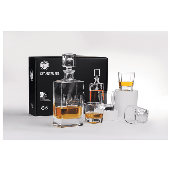 810ML Rectangle Glass Decanter with 4 8oz Rocks Glasses + - Laser Engraved Premium Glass Award