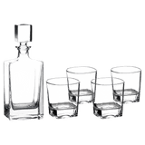810ML Rectangle Glass Decanter with 4 8oz Rocks Glasses + - Laser Engraved Premium Glass Award