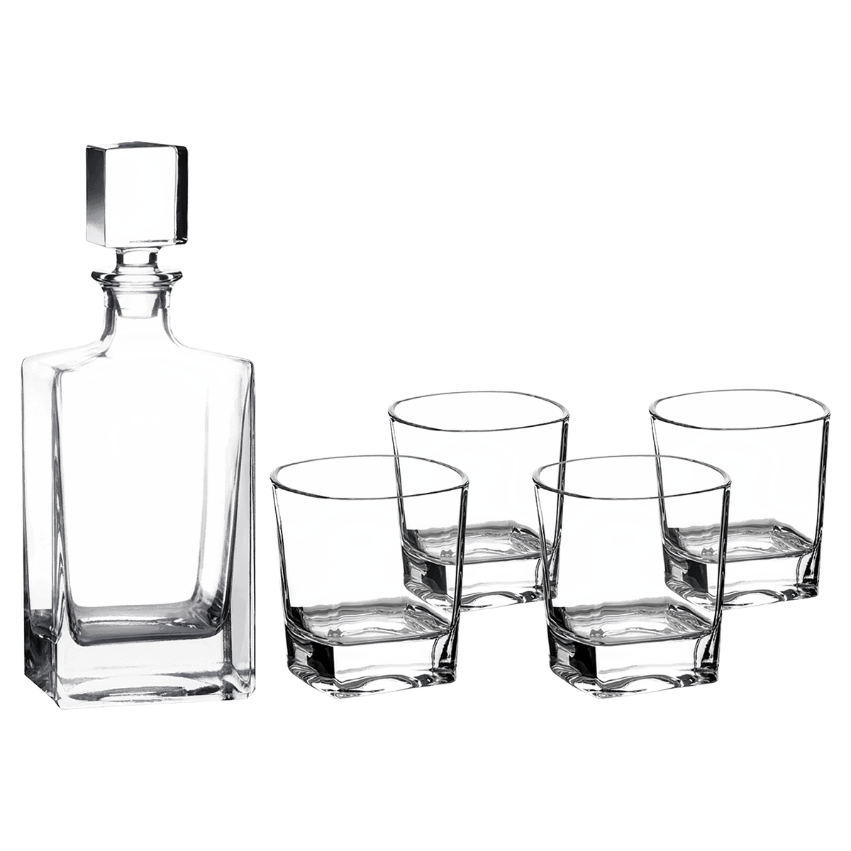810ML Rectangle Glass Decanter with 4 8oz Rocks Glasses + - Laser Engraved Premium Glass Award