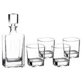 810ML Rectangle Glass Decanter with 4 8oz Rocks Glasses + - Laser Engraved Premium Glass Award