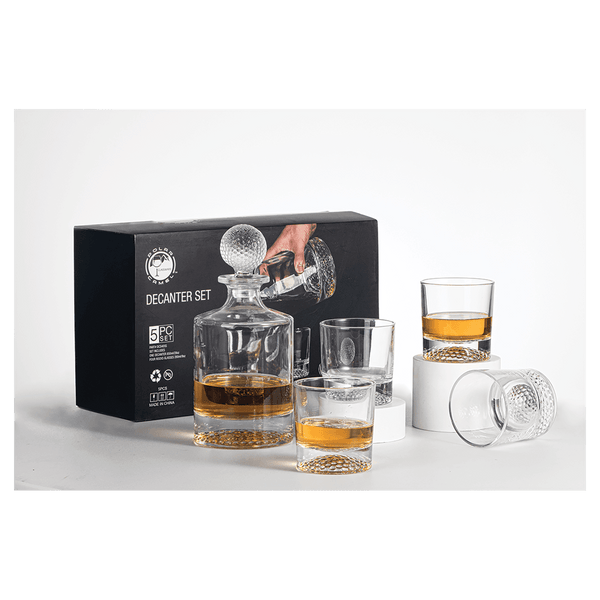 850ML Round Golf Glass Decanter with 4 9oz. Golf Rocks Glasses + - Laser Engraved Premium Glass Award