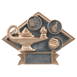 Lamp-Of-Knowledge Diamond Plate Resin Trophy - Custom Engraved Award