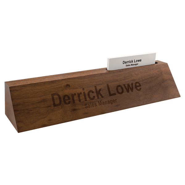 Genuine Walnut Desk Wedge with Card Holder - Laser Engraved Corporate Gift
