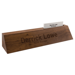 Genuine Walnut Desk Wedge with Card Holder - Laser Engraved Corporate Gift