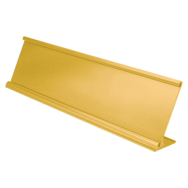 A Yellow Gold 2" x 8" Aluminum Desk Holder Fits 1/16" Thick Plastic Insert