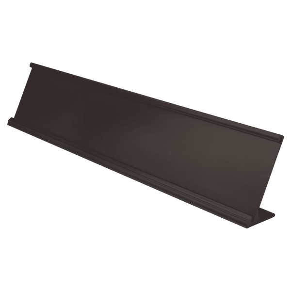 A Black 2" x 10" Aluminum Desk Holder Fits 1/8" Thick Plastic Insert