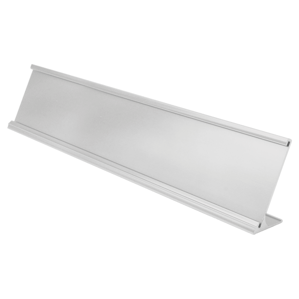 A Polished Silver 2" x 10" Aluminum Desk Holder Fits 1/8" Thick Plastic Insert
