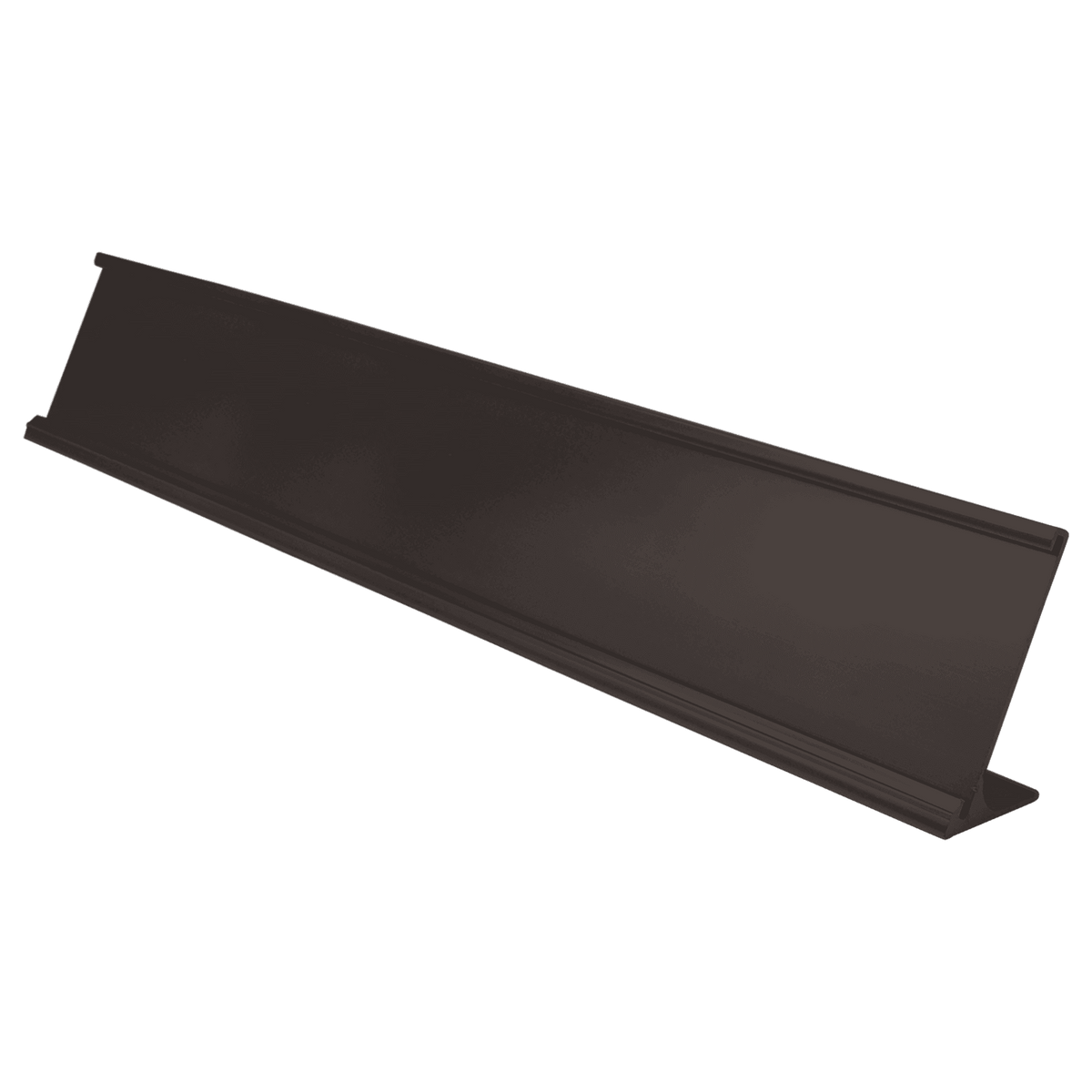 A Black 2" x 12" Aluminum Desk Holder Fits 1/8" Thick Plastic Insert