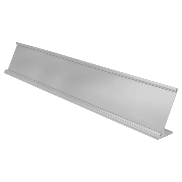 A Satin Silver 2" x 12" Aluminum Desk Holder Fits 1/8" Thick Plastic Insert