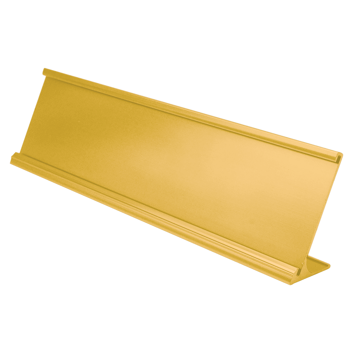 A Yellow Gold 2" x 8" Aluminum Desk Holder Fits 1/8" Thick Plastic Insert