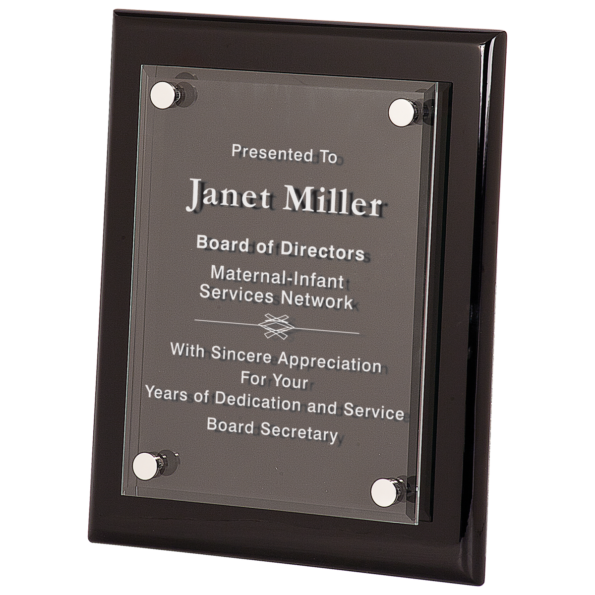 Custom Engraved Piano Finish Floating Acrylic Plaque - Premium Corporate Award - LyteWork