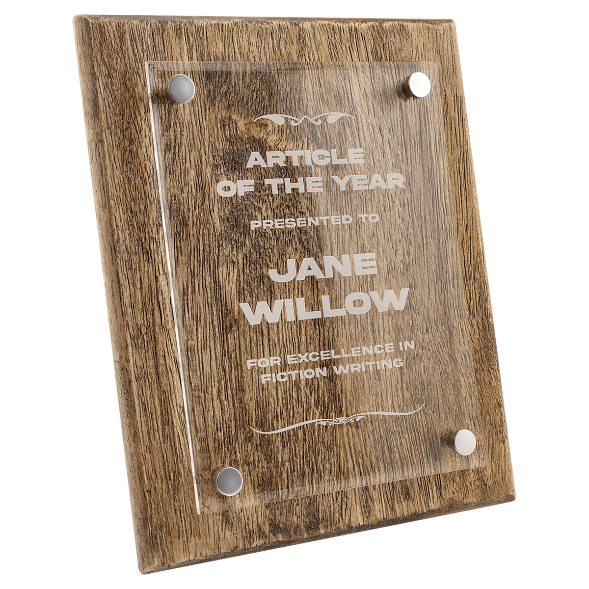 A 8" x 10" Barnwood Floating Acrylic Plaque