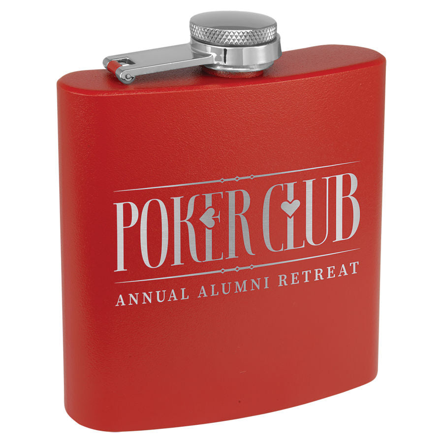 Red with Silver Engraving 3 Oz Powder Coated Flask - Laser Engraved Drinkware