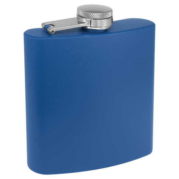 Blue with Silver Engraving 3 Oz Powder Coated Flask - Laser Engraved Drinkware