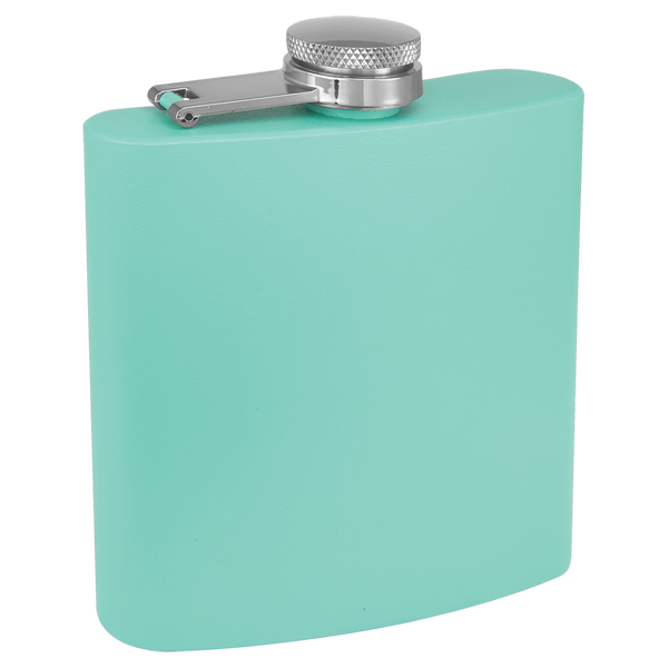 Teal with Silver Engraving 3 Oz Powder Coated Flask - Laser Engraved Drinkware
