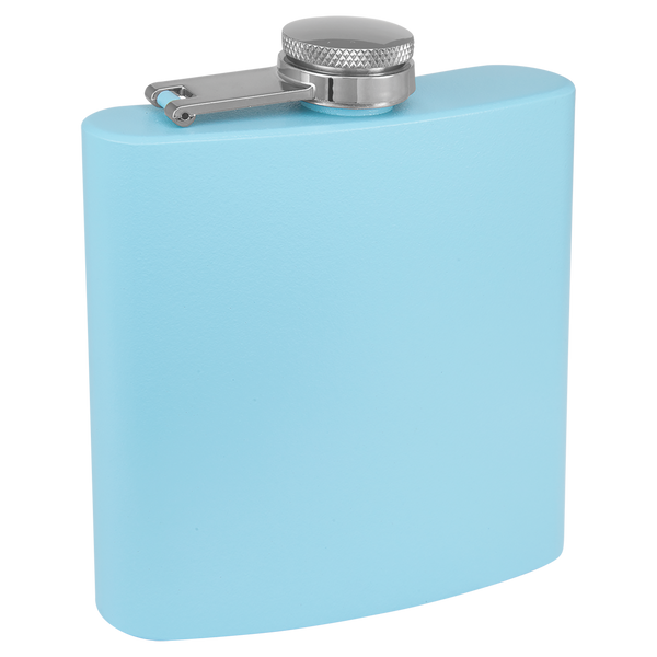 Light Blue with Silver Engraving 3 Oz Powder Coated Flask - Laser Engraved Drinkware