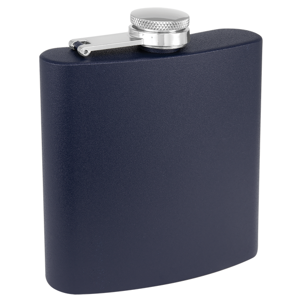 Navy Blue with Silver Engraving 3 Oz Powder Coated Flask - Laser Engraved Drinkware