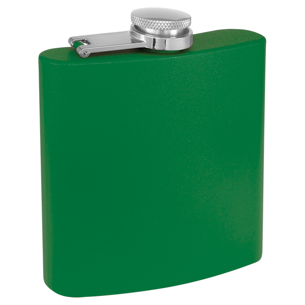 Green with Silver Engraving 3 Oz Powder Coated Flask - Laser Engraved Drinkware