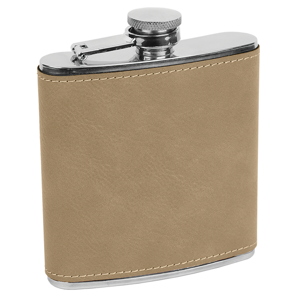 Light Brown with Black Engraving 6 Oz Flask - Laser Engraved Drinkware
