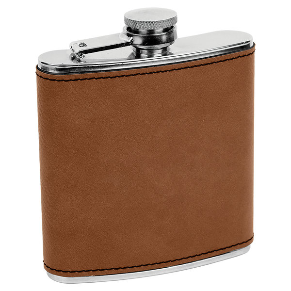 Dark Brown with Black Engraving 6 Oz Flask - Laser Engraved Drinkware