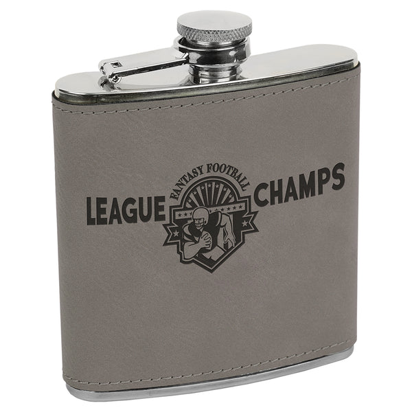 Grey with Black Engraving 6 Oz Flask - Laser Engraved Drinkware