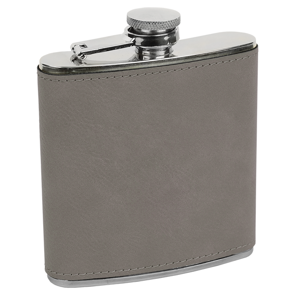 Grey with Black Engraving 6 Oz Flask - Laser Engraved Drinkware