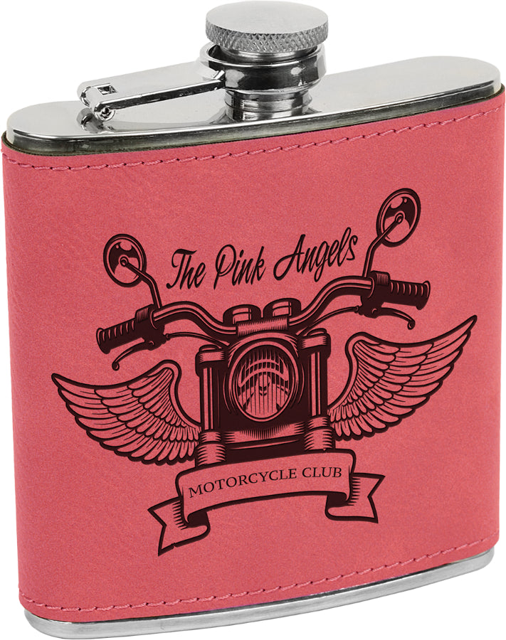 Pink with Black Engraving 6 Oz Flask - Laser Engraved Drinkware